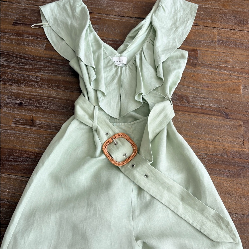 Topshop Sage Green Ruffle Romper with Woven Belt